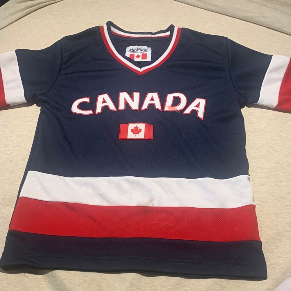 Canada Kids Hockey Jersey - Navy, Red, and White Hand Sown